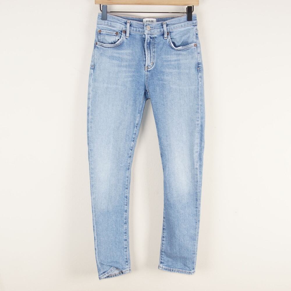 AGOLDE Toni Mid Rise Blue Precipice Straight Ankle Jeans Womens Sz 25
